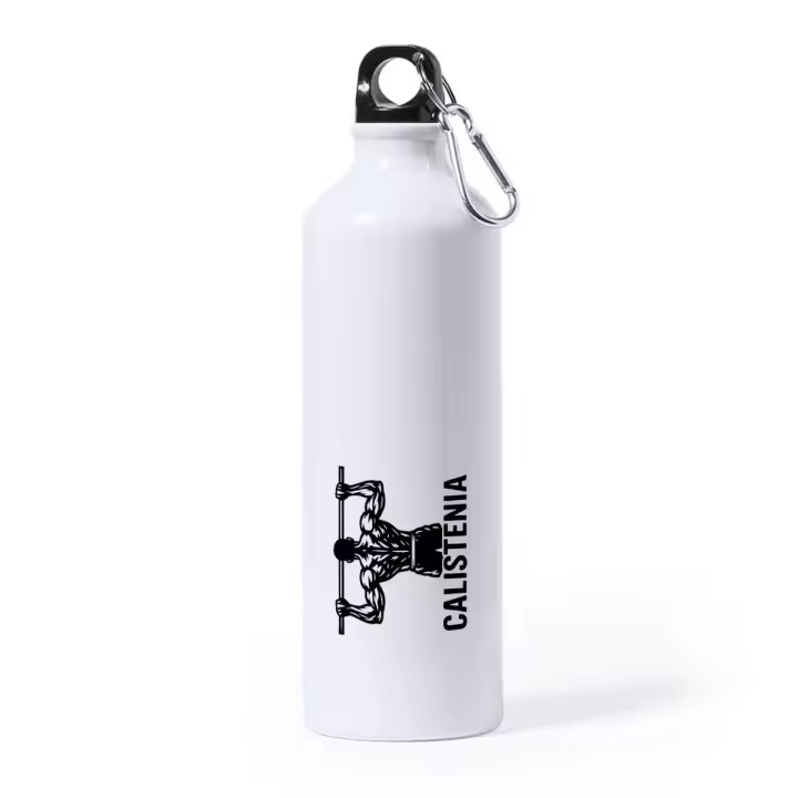 MERCHANDMANIA Bidón Grande 800 ml acero inoxidable calistenia flexiones frase motivadora gimnasio deporte deportivo con mosqueton botella - 1