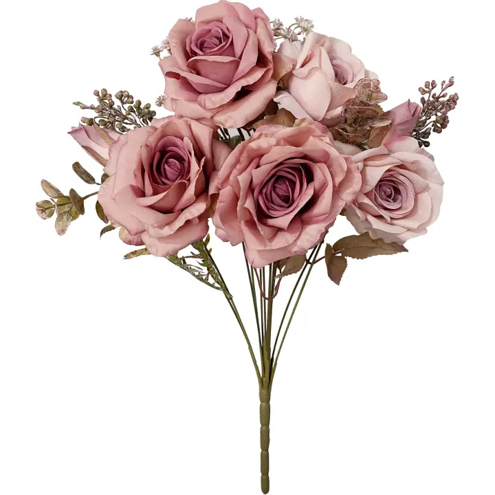 Poenia Arte Floral - Ramo Rosa Artificial 50cm - Realista Duradero Decorativo - 1