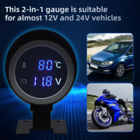 Gauge Digital Led Azul Redondo Para Coche Camión Medidor De Temperatura Y Voltaje 2 En 1 12V 24V Sensor De Temperatura Del Agua Con Voltímetro - details 2