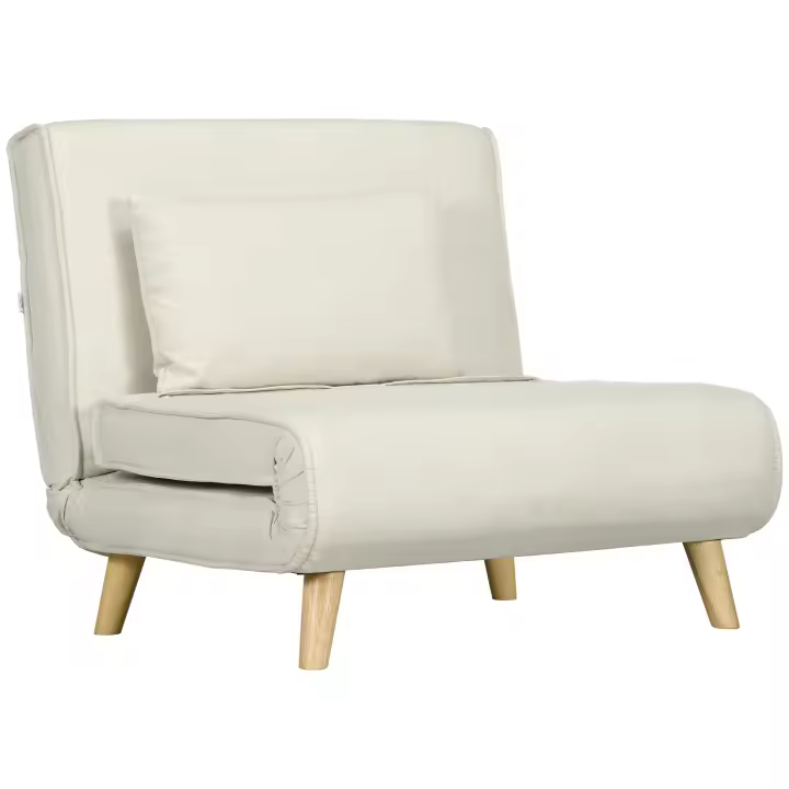 HOMCOM Sofá Cama Individual 2 en 1 Sillón Cama Plegable Sillón Individual con Respaldo Ajustable y Cojín para Sala Dormitorio Oficina en Casa Carga 125 kg 90x78x79 cm Beige - 1