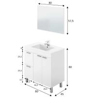 Meimon Mueble de baño AKTIVA de 80 cm con 2 puertas, 2 cajones, patas de aluminio anodizado, espejo a juego, guías metálicas, tiradores ABS gris aluminio y tablero melaminizado TIPO E1; capacidad máx. 30 kg; lavabo no incluido - details 3