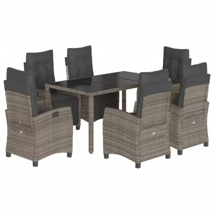 vidaXL Set comedor jardín 7 pzas y cojines ratán sintético gris - 1