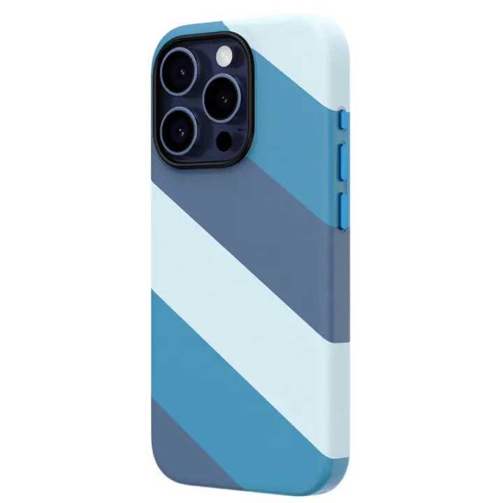 VOKAMO Funda de Color a Rayas y Piel Sintética con Anillo Magnético Compatible con MagSafe para iPhone 15, iPhone 15 Plus, iPhone 15 Pro, iPhone 15 Pro Max Tacto de Alta Calidad y Diseño a Rayas - Varios Colores - 1