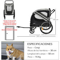 PawHut Remolque de Bicicleta Perros 2 en 1 Carrito Transporte para Mascotas con Puertas Enrollables Ventanas Cinturón de Seguridad Bandera y 6 Reflectores 140x72,5x108 cm - details 2