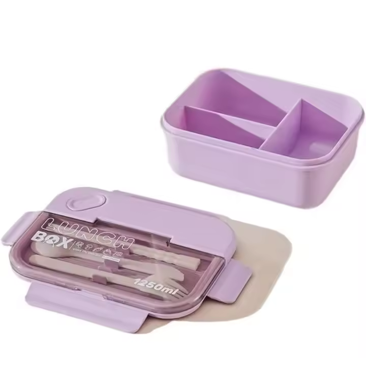Fiambrera portátil de plástico 2/3 compartimentos Bento Box con vajilla para escuela Flip Cover Fiambrera Microwavable Bento Box 1250ML Gran capacidad Sellado Bento Box Picnic Food - 1