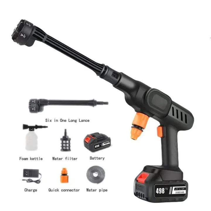 Hidrolimpiadora bateria, Hidrolimpiadora a Batería Kit con 2 Batería 1200 mah, Limpiadoras a presión con Boquilla Multifuncional 6 en 1, para Lavado de Balcones y Coches - 1