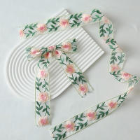 Cinta Bordada De Jacquard Vintage En Organza Con Encaje Y Flores Para Adornar Skirt Y Edged Colorida Fabrica De Tela - details 7