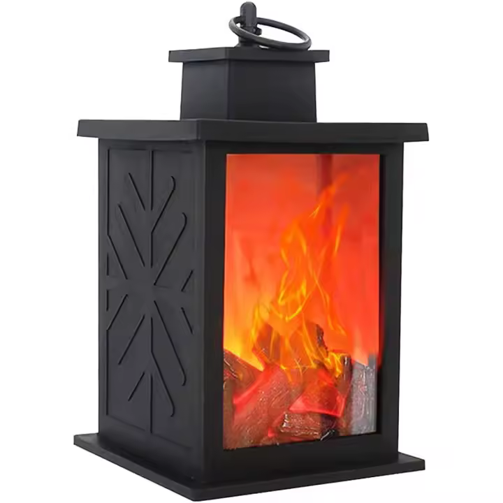Chimenea eléctrica con llama falsa, farol LED para chimenea, funciona con pilas, para jardín, exterior, patio, farol LED con efecto de llama, resistente a la intemperie, IP65, ABS (negro) - 1