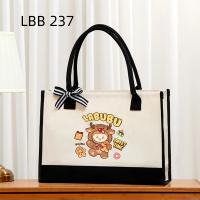 Bolsa de lona beige de Labubu (diseño cartoon), bolsa de mano práctica para mujer, tote bag - details 13