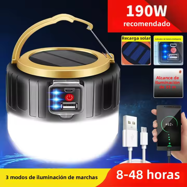 Luz De Emergencia Recargable USB Solar Para Camping Exterior Luz Remotamente Controlada Impermeable Con Batería Incluida - 1