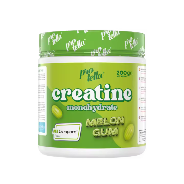 Creatina Creapure® Melon Gum 200g | Creatina Monohidratada de Alta Pureza | Sabor Chicle de Melón | Mejora del Rendimiento y Crecimiento Muscular | Sin Azúcares Añadidos | Protella - 1