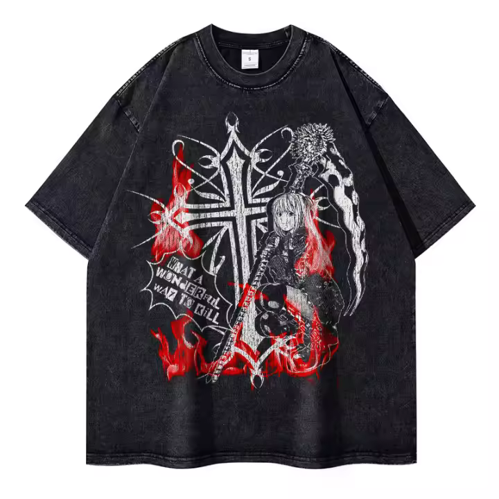 Camiseta Amane Misa Vintage Washed Anime Death Note Para Mujer Camiseta Manga Corta Estilo Streetwear Yagami Light Tops Tees - 1