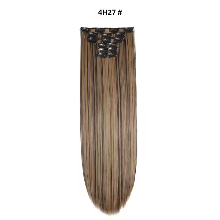 Extensiones De Cabello Sintético Longitud 24 Pulgadas Color Platinado Y Negro 16 Clips 6 Piezas Rastros Resistente Al Calor Para Mujeres - 1
