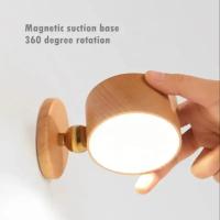 Lámpara De Pared Móvil Magnética Para Dormitorio Y Sala De Estar Interior Material De Madera Cargable USB Rotación De 360 Grados Luz De Sconce Toque - details 6