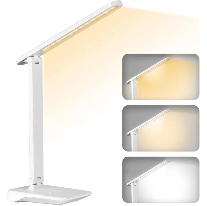 Lampara Escritorio LED, Flexo Escritorio con 2000mAh Batería, 3 Temperaturas, Múltiples Niveles de Brillo, Plegable, Control Táctil, Blanco - 1