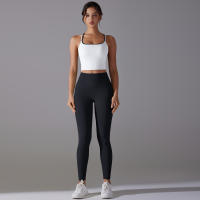 Conjunto De Yoga Deportivo Halter Sin Mangas Top Y Pantalones Para Gimnasio Fitness Entrenamiento Correr Ciclismo Color Sólido - details 0