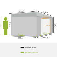 Outsunny Cobertizo de Jardín 280x345x201 cm 8,9 m² Caseta Exterior de Acero para Almacenamiento de Herramientas con Puerta y 2 Ventanas Gris - details 2