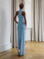 Vestido Maxi Sin Mangas De Halsk Para Mujer Kliou Estilo Clásico De Cuello Alto Alta Calidad Polyester Spandex Vestidos Elegantes Para Noche - details 32