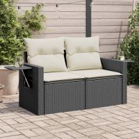 vidaXL Sofá de jardín con cojines 2 plazas ratán sintético en color Gris/beige y gris/Negro y crema y más | acolchados duraderos para sofás de jardín terraza exterior - details 2