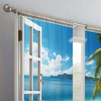 2pcs Cortina De Ventana Con Estampado De Paisaje De Playa Para Decoración Del Hogar Tratamiento De Ventana Para Dormitorio Oficina Cocina Sala De Estar Y Estudio 100% Poliéster - details 7