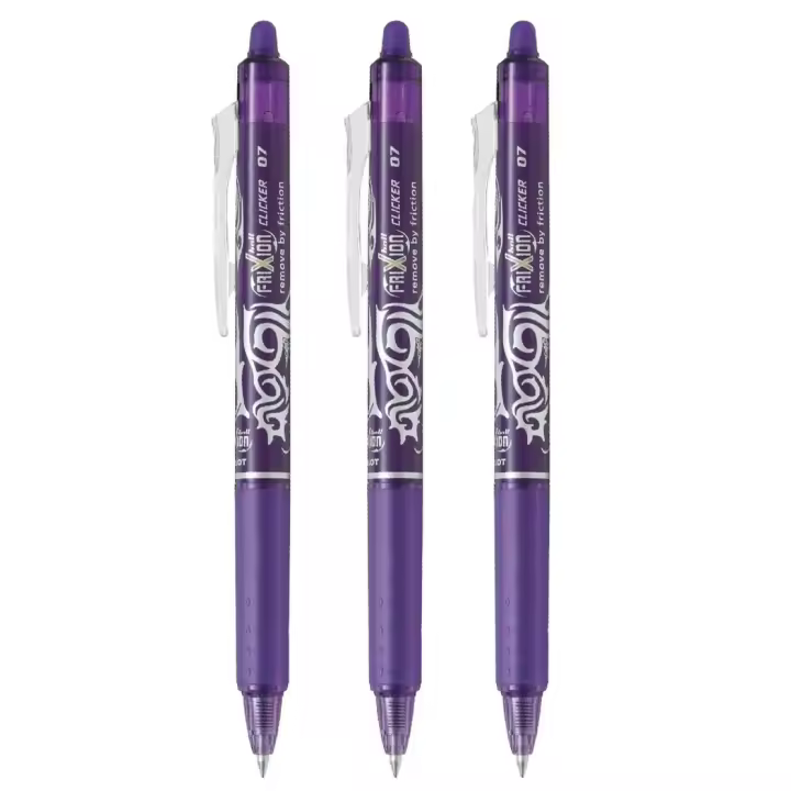 Pilot Bolígrafo Frixion Clicker 0,7mm Retráctil Grip Tinta Borrable Violeta (Pack de 3) - 1