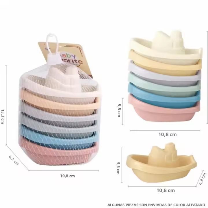 Juego De Natación Infantil Con Arcoíris 6 Piezas Juguetes De Baño Para Bebés Y Niños Pequeños Torres De Pila De Barco Colorido Para El Desarrollo Motor Preescolar - 1