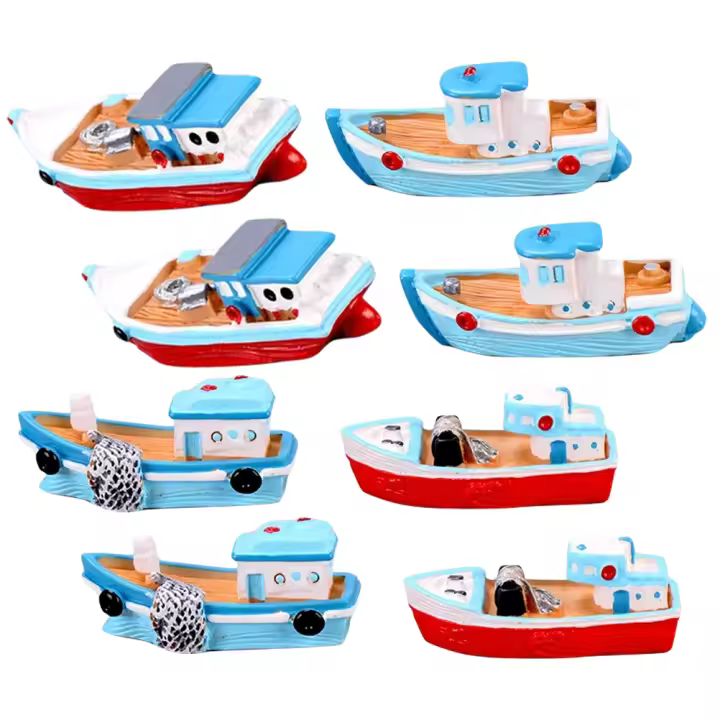 8 Pcs Ornamento De Barco De Pesca Miniatura En Resina Decoración Marítima Para Navidad Accesorios De Modelo Barco De Mesa - 1