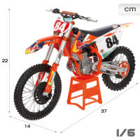 MAISTO - Moto Supercross KTM SX450 2018 escala 1:6 con dorsal de Jeff Herlings, réplica oficial, metal die-cast, incluye soporte de exposición desmontable, ruedas móviles y manillar funcional, ideal para coleccionar o jugar - details 3