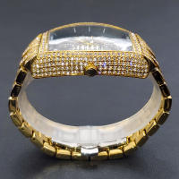 Reloj De Lujo Para Hombre Con Cristales Iced-Out Tonneau Dorado Reloj De Cuarzo Con Pulsera De Acero Inoxidable Moda Diamante Analog Clock - details 21