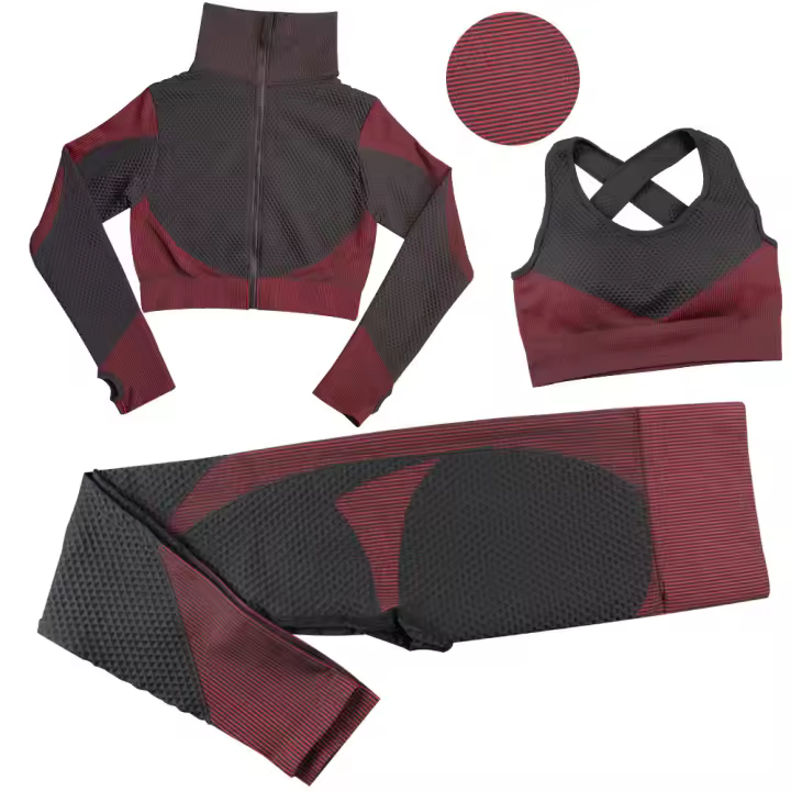 Conjunto de entrenamiento para Mujer, de 3 piezas chándalo, leggings de yoga sin Costura with Realce de cadera y sujetador Deportivo elástico, Conjunto de ropa de Gimnasio - 1