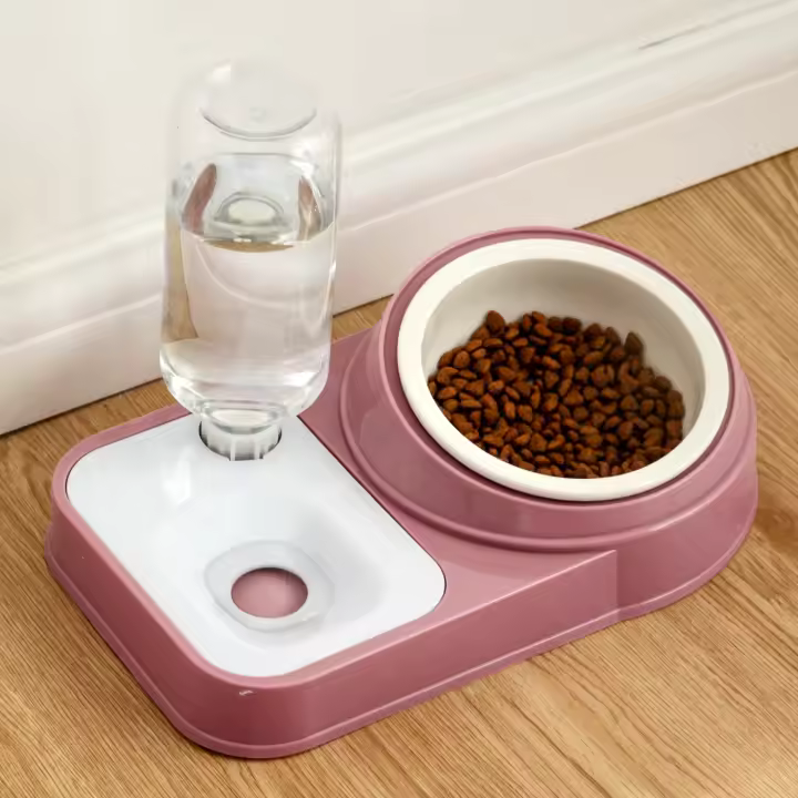 Cuenco De Agua Para Gatos Acero Inoxidable O Plástico Doble Protección De Columna Cervical Dispensador Automático No Encharca La Boca - 1