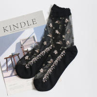 Calcetines De Encaje Transparentes Y Transpirables Para Mujer Ultra Delgados Con Bordado De Rosas De Cristal Para Verano Moda Calcetines De Algodón Y Poliéster Elásticos - details 9