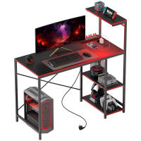 HOMCOM Mesa Gaming con Luces LED 110x50 cm Escritorio Gaming de Fibra de Carbono Mesa Gamer con Tomas de Corriente Estantes y Control Remoto para Oficina Estudio Negro - details 0