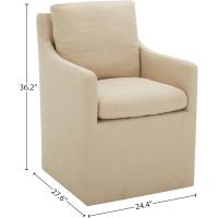 Sillón de comedor tapizado Stone & Beam Vivianne con ruedas - Silla de comedor moderna - Reposabrazos - Lino de alta calidad - Diseño versátil - Certificado Título VI EPA - Comodidad de felpa - Móvil y estable - Dimensiones: 70.6 x 61.5 x - details 2