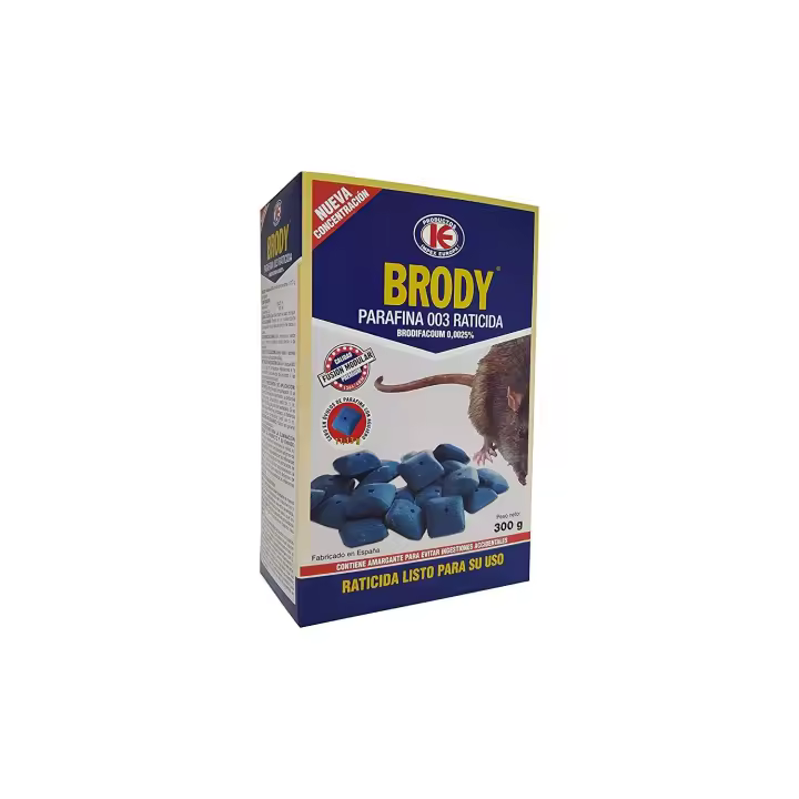 Raticida Brody Parafina en Óvulos 11/13g con Brodifacoum Veneno para Ratas y Ratones - Estuche 300 gr - 1