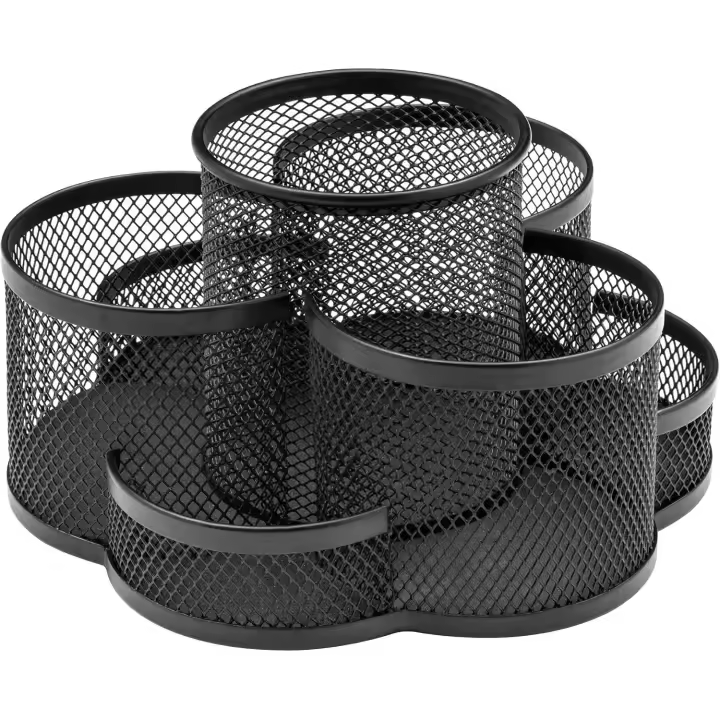 Organizador de escritorio giratorio de malla metálica negra | Portalápices giratorio | Organizador de maquillaje giratorio | 7 secciones | 11 cm de alto x 17,5 cm de ancho x 17,5 cm de profundidad - 1