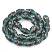 Lámpara De Arena Dorada Hecha a Mano Con Perlas De Moda Tamaños 15-18x10-12mm Agujero: 1.5-2mm Color Oscuro Cian Pack De 5 - details 1
