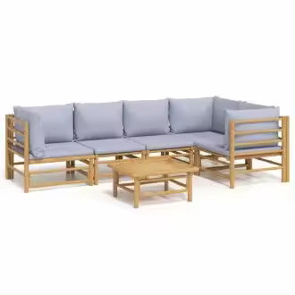 VIDAXL 3155105 juego de sofás y mesa para jardín de 6 piezas fabricado en bambú con cojines de color gris claro vida xl - 1