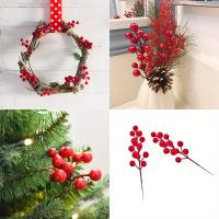 10pcs Ramas De Pino Con Bayas Rojas Artificiales De Alta Calidad Decoraciones Navideñas Para Wreath Y Árbol De Navidad - details 6