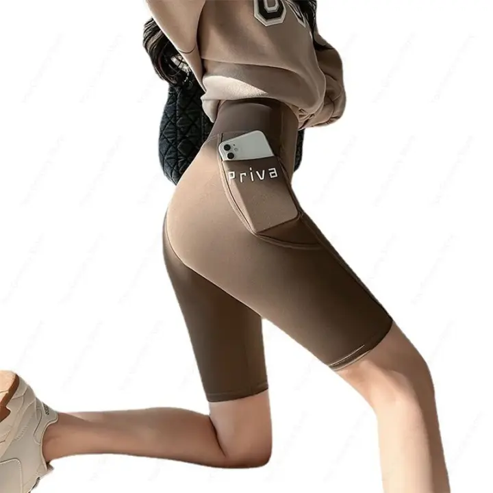 Shorts De Yoga Para Mujer Cintura Alta Deporte Fitness Callejero Casual Pantalones Terciarios Estrechos Para Ejercicio - 1