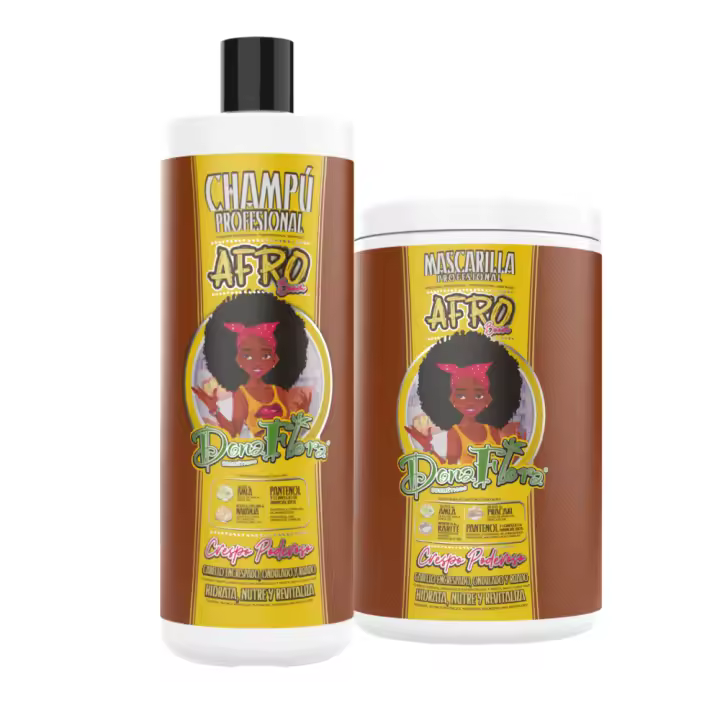 Dona Flora - Champú y Mascarilla de pelo 1000ml Afro Boom - especialmente desarrollada para cabello con frizz, ondulado y rizado - 1