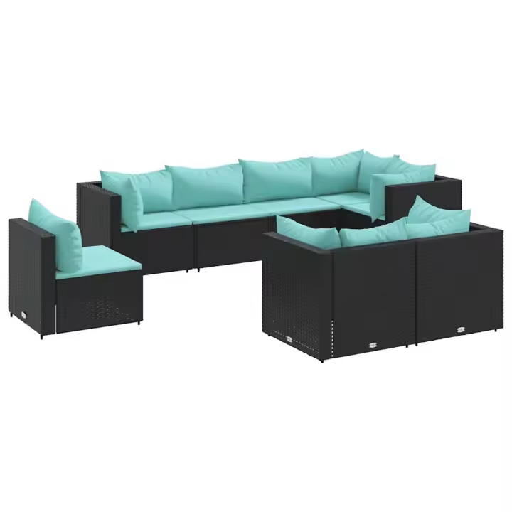 vidaXL Set de muebles de jardín 8 pzas y cojines ratán sintético negro - 1