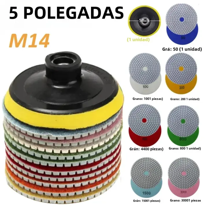 Kit De 8 Pads De Pulido De Diamante De 5 Pulgadas 125mm Para Granito Piedra Hormigón Mármol Uso En Polvo/Humedad Disco De Grindido M14 Para DIY En El Hogar - 1