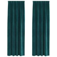 Cortinas Opacas vidaXL con Cinta Superior 2 pcs Verde Oscuro Terciopelo - details 1