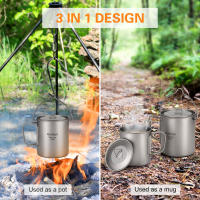 Juego De 3 Piezas De Titanio Ligero Con Olla De 750ml Taza De Agua De 450ml Cuchara Plegable Y Manija Collapsible Para Camping - details 13