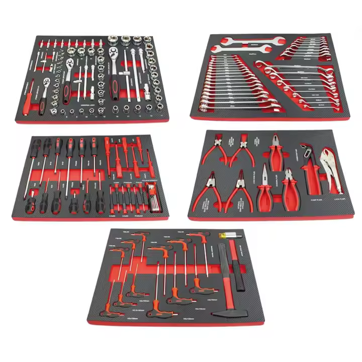 JOMAFA - EDICION CARBONO ROJO - CONJUNTO DE MÓDULOS DE HERRAMIENTAS EVA CON TERMINACIÓN EN CARBONO PARA CARRO, 160 PIEZAS - 7074 - 1