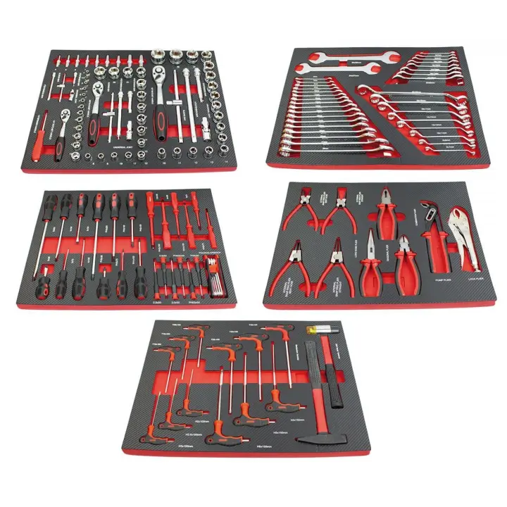 JOMAFA - EDICION CARBONO ROJO - CONJUNTO DE MÓDULOS DE HERRAMIENTAS EVA CON TERMINACIÓN EN CARBONO PARA CARRO, 160 PIEZAS - 7074 - 1
