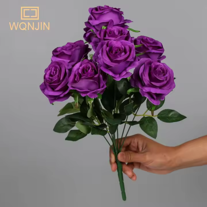 9 Cabezas De Flores Artificiales Moradas Para Decoración De Hogar Belleza De Seda Especial Para Bodas Y Festivales - 1