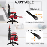 Vinsetto Silla de Oficina Ergonómica Silla de Escritorio Ajustable en Altura Giratoria 360° Reclinable hasta 135 Grados con Reposabrazos Reposapiés Retráctil 58x63x112-122 cm Rojo - details 2