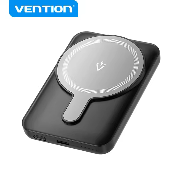Vention powerbank 5000mah magnetico inalambrico - usb-c dual - carga rapida 20w - display luminoso - color negro - 1